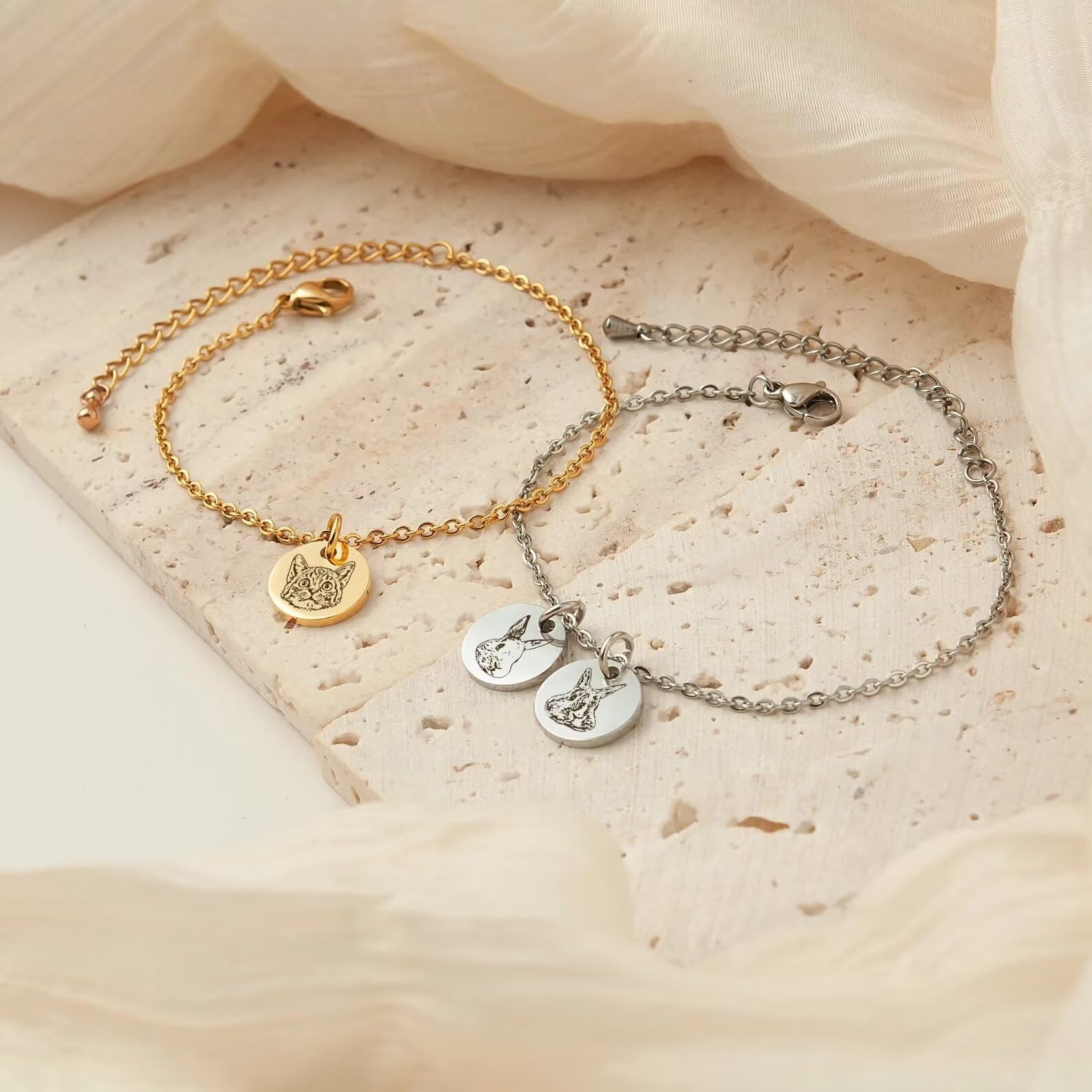 Joyería de fotos de gato - Pulsera personalizada de retrato de mascota - Pulsera de encanto de retrato de gato grabado - Pulsera de mamá de perro - Regalo de cumpleaños para niños