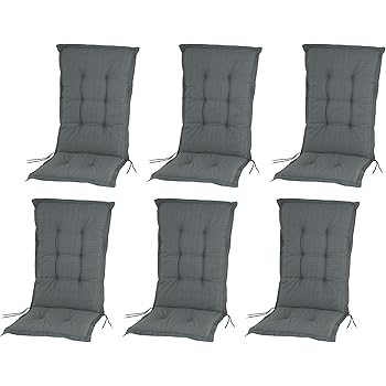 Amazon De 6er Set Hochlehner Auflagen Gartenstuhl Auflage Deluxe Sitzauflage Stuhlauflage Hochlehnerauflage Gartenstuhlauflage Farbe Basic Grau Ca 120 X 50 X 8 Cm Made In Europe Sitzpolster Ruckenkissen