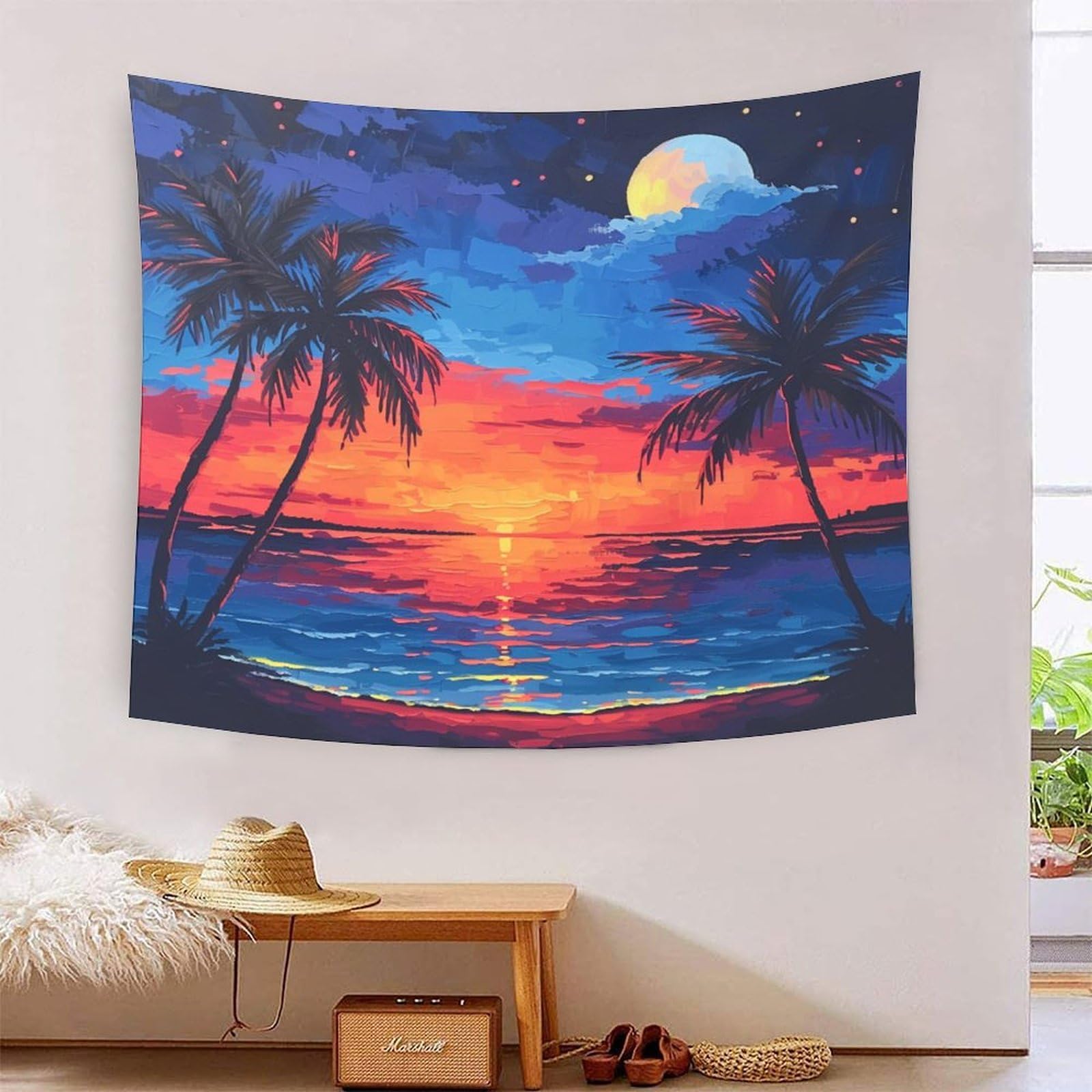 HLXZMCVBT 3D Beach Sunset Printed Wall Blanket Home Decoration Bedding Poster Wall Art Tapestry Tapestry Wall Hanging Soft Polyester for Bedroom Living Room, Dorm & Room Decor 70cmx100cm