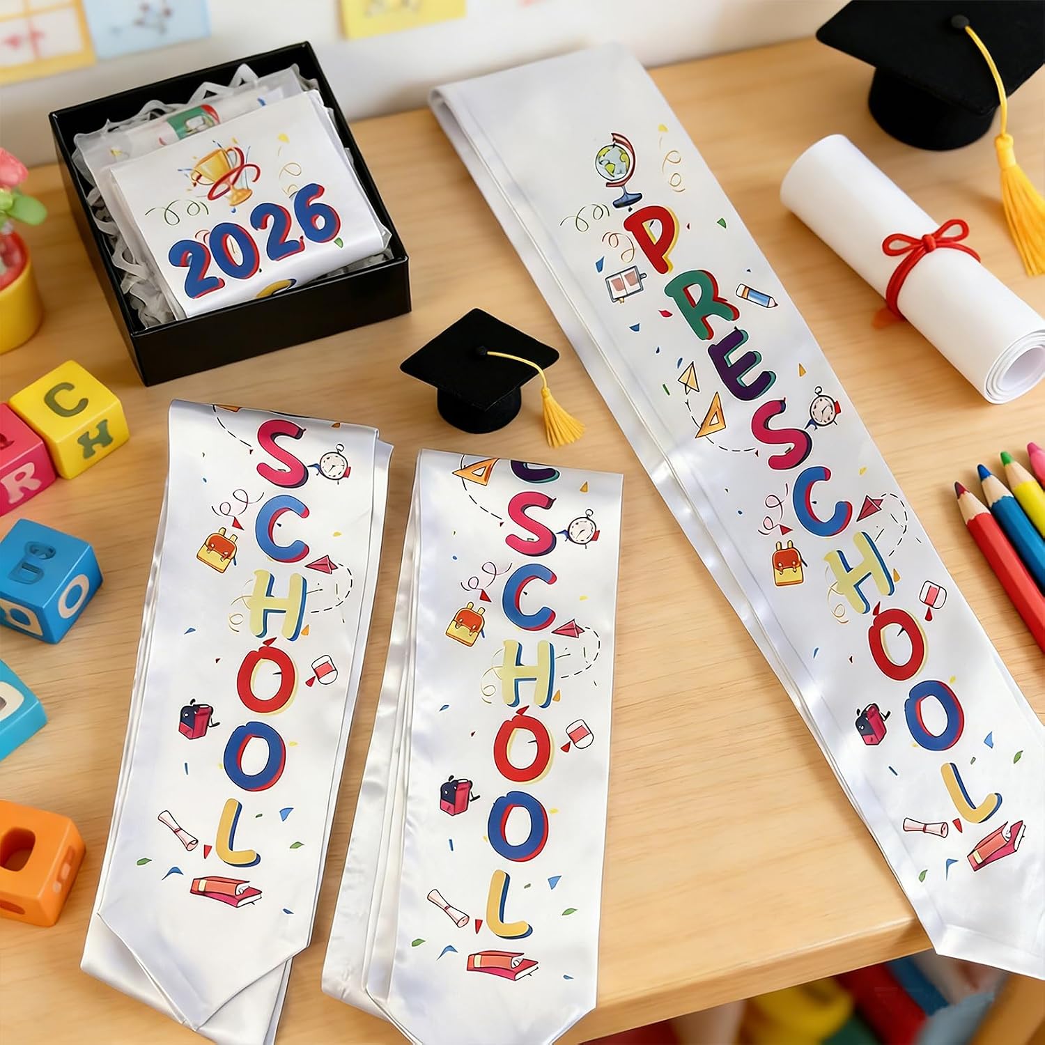 Kindergarten Printed Graduation Stole Kids Graduations Sash Preschool Printed Graduation Stole Class of 2026