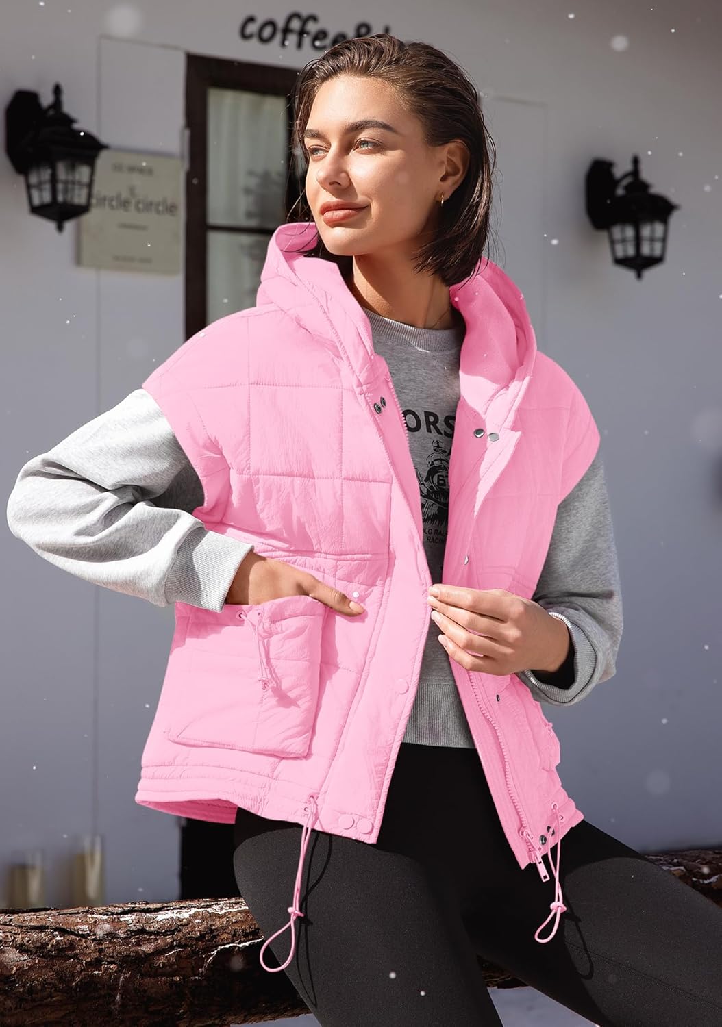 Panadila Womens Puffer Vest Oversized Sleeveless Quilted Jacket Zip Up Shacket with Hood Fall Winter Poncho Tops - Image 5