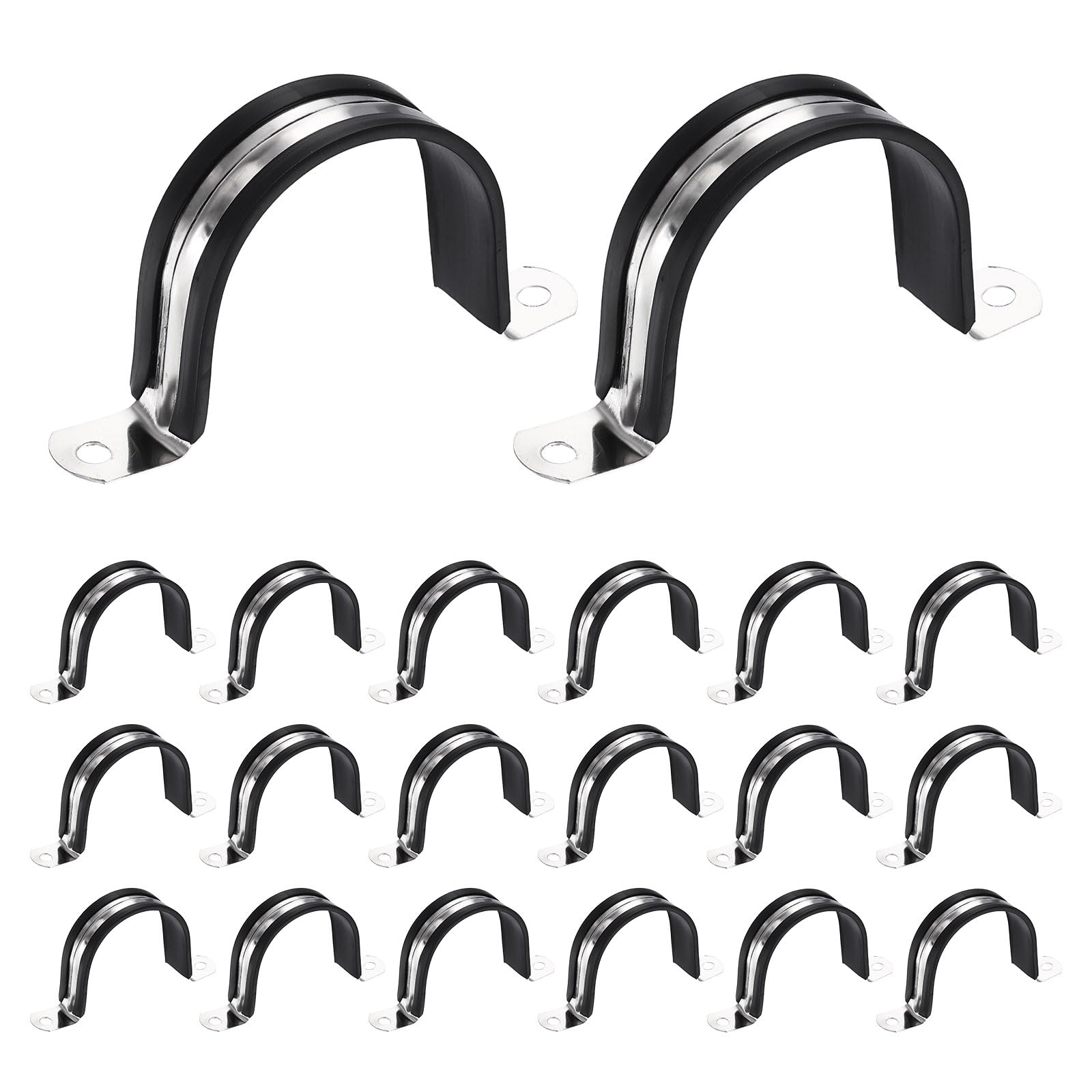 sourcing map 20Pcs M55 U-Tube Strap Clamp, 53.5mm 304 Stainless Steel Lined Clip Plastic Cushioned Insulated Clamp for Automotive Industrial Marine Household