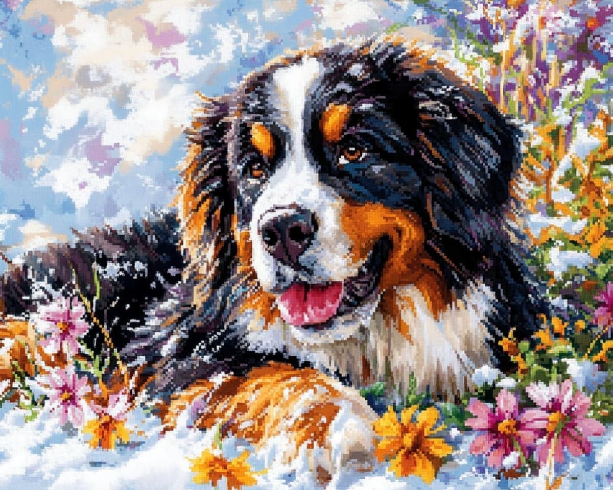 AxiangziK Cross Stitch Kits for Adults 12x16in,Bernese Mountain Dogs in the Snow DIY Art Embroidery Kits for Beginners Gift Home Decor preprinted 11CT