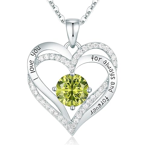 CDE Forever Love Heart Necklaces for Women, Wedding Anniversary, Birthday Mothers Day Christmas Day Gifts for Mom, Mother, Wife, friend, S925 Silver Jewelry with Birthstone Pendant