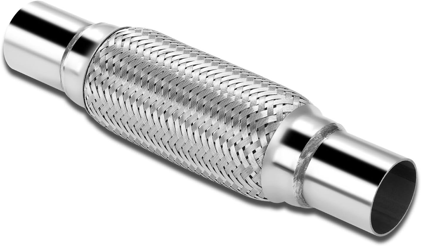 DNA MOTORING Exhaust Flex Pipe, 2" x 8" x 12" Stainless Steel Double Braid Heavy Duty Exhaust Flexible Tube, Universal type Muffler Pipe, FXP-2-8-12