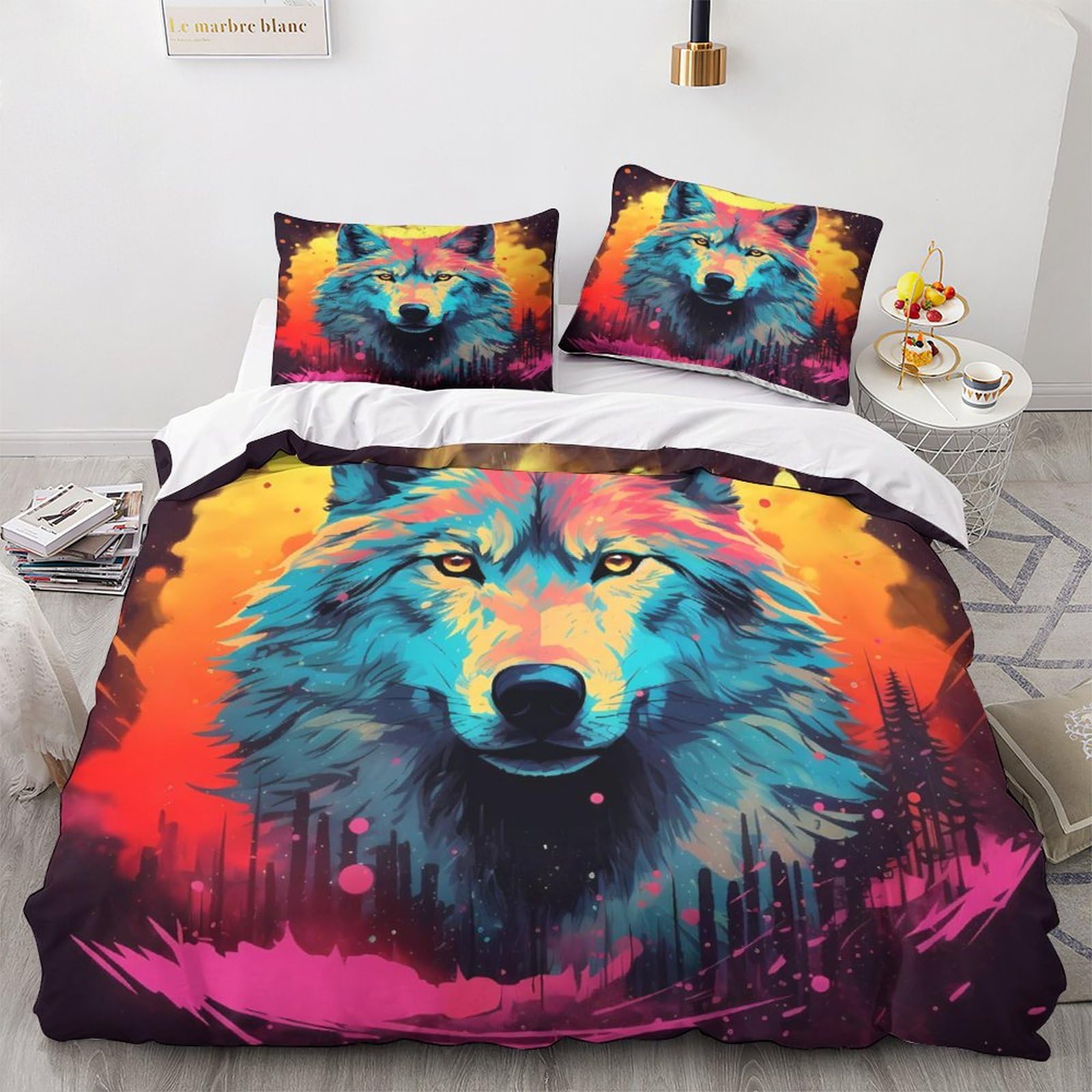 Housse de couette loup 3D 200x200 cm pour une ambiance chalet sauvage dans votre chambre