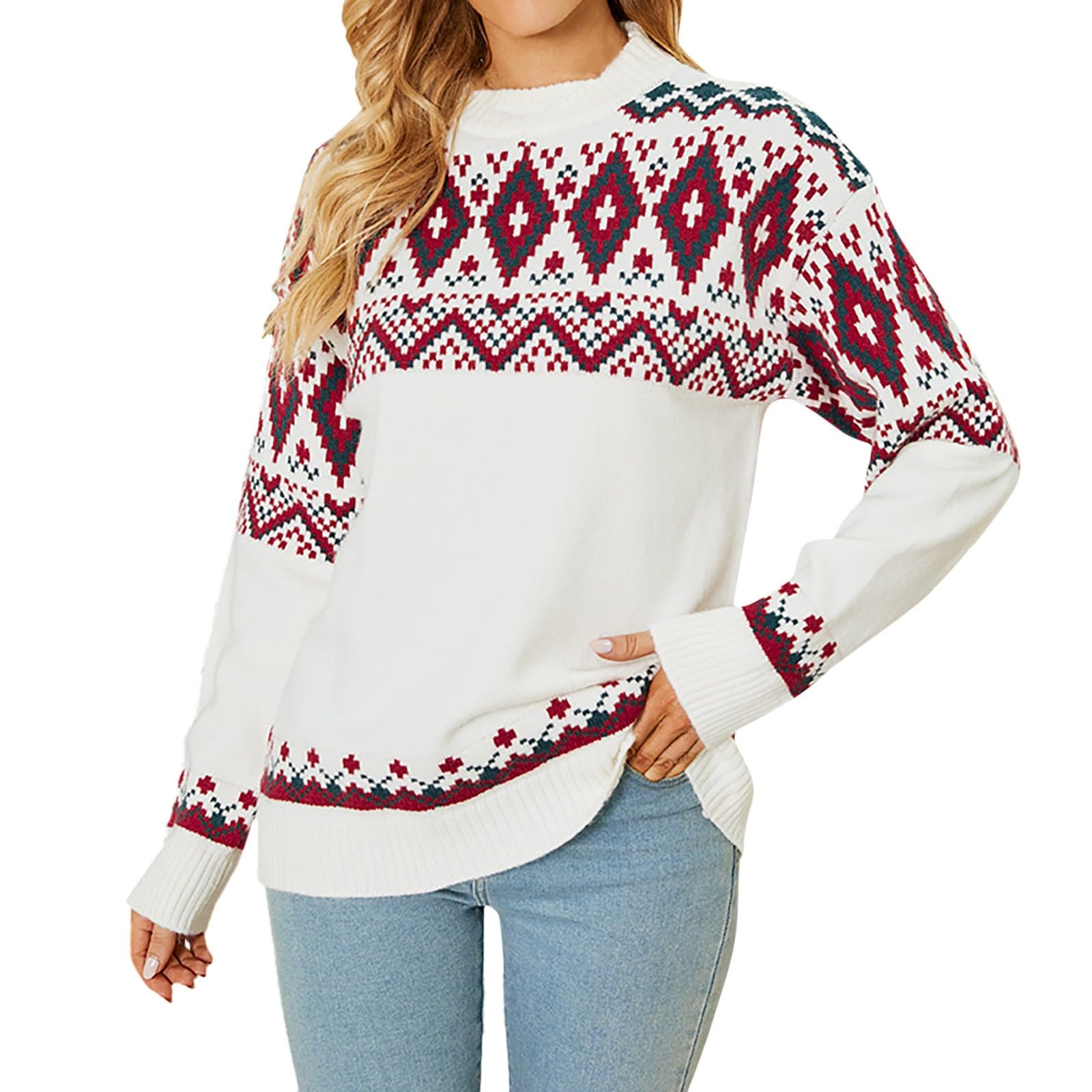 Womens Winter Crew Neck Christmas Sweater 2025 Knitted Casual Lightweight Pullover Tops Loose Soft Jumper