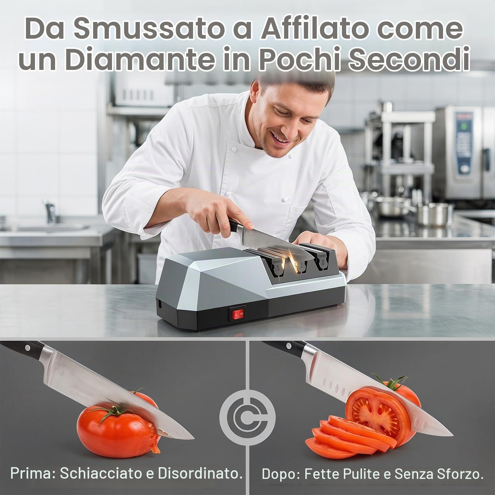 Afilatrice Elettrica Per Coltelli, Strumento Di Affilamento A 3 Fasi Con Abrasivi Diamanti, Afilatrice Elettrica Professionale Per Coltelli Da Cucina, Cultivi Da Cuoco, Cultivi A Denti, Forci
