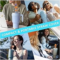 Vista 5 de Tapa de popote para copa Stanley, compatible con vaso de 30 y 40 onzas con asa, tapas de puntas de popote reutilizables de 0.4 pulgadas, tapas