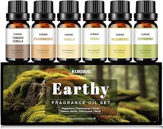 Essential Oil Set, Earthy Scents Fragrance Oil Essential Oils for Diffuser Oil Scents | Peppermint, Frankincense, Vanilla, Helichrysum, Neroli, Tobacco Vanilla Scented Oils, 6x10ml