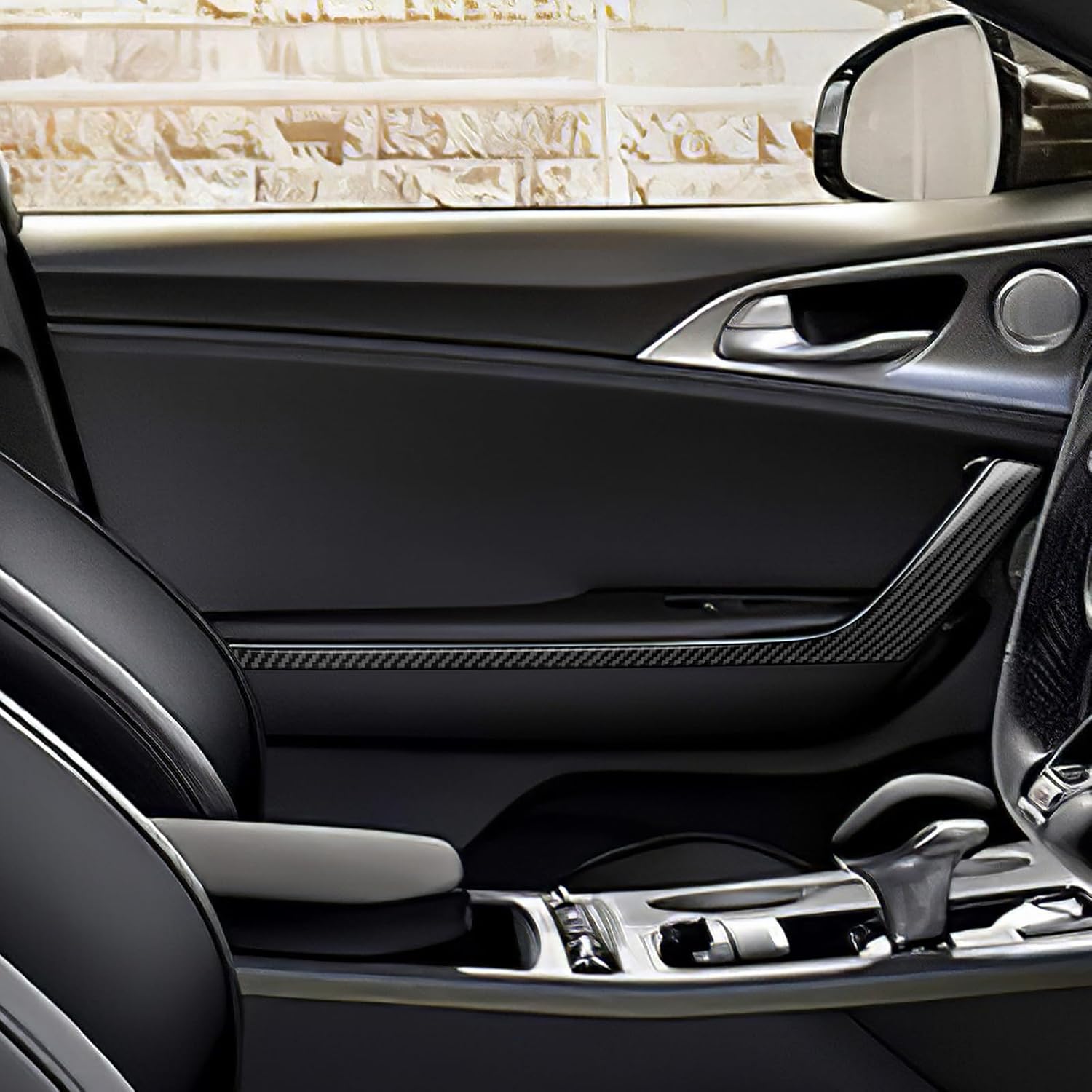 AIRSPEED Carbon Fiber for Kia Stinger 2019 2020 2021 2022 2023 Center Console Car Door Armrest Strip Cover Interior Trim Accessories, Black