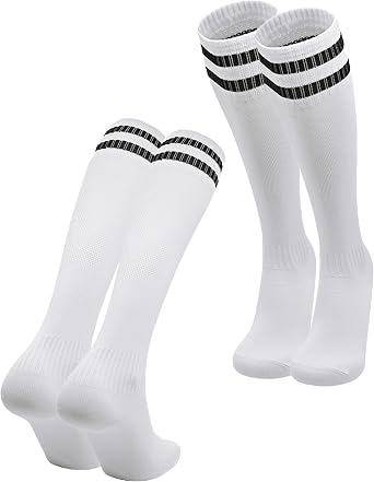 2 Pairs Striped Knee High Athletic Soccer Socks for Men Women