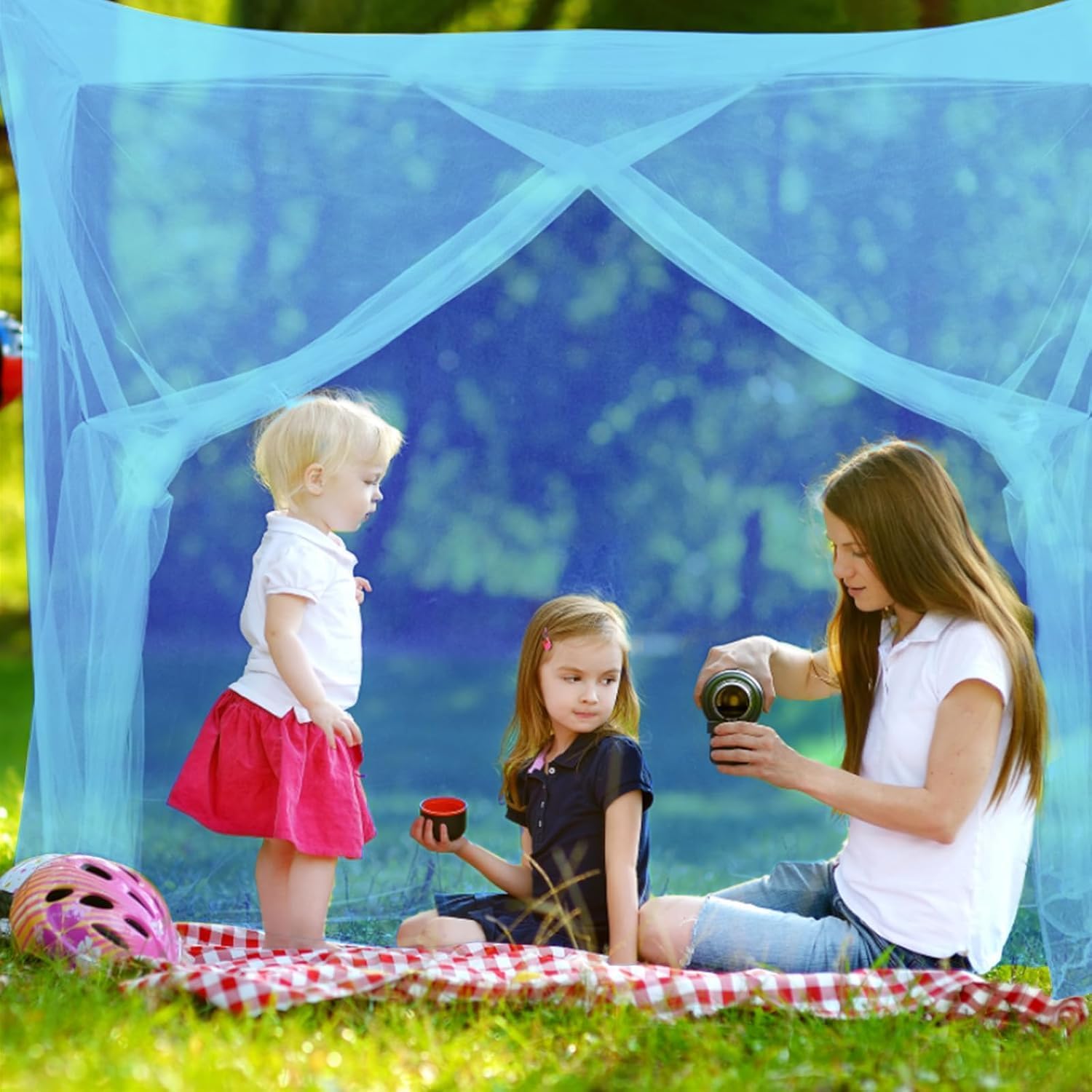 Mosquito Netting for Bed Mosquiteros para Camas Rectangular Bed Canopy with One Opening Mosquito Bed Net for Camping Indoor Outdoor (Blue, L87 x W79 x H71 Inch)