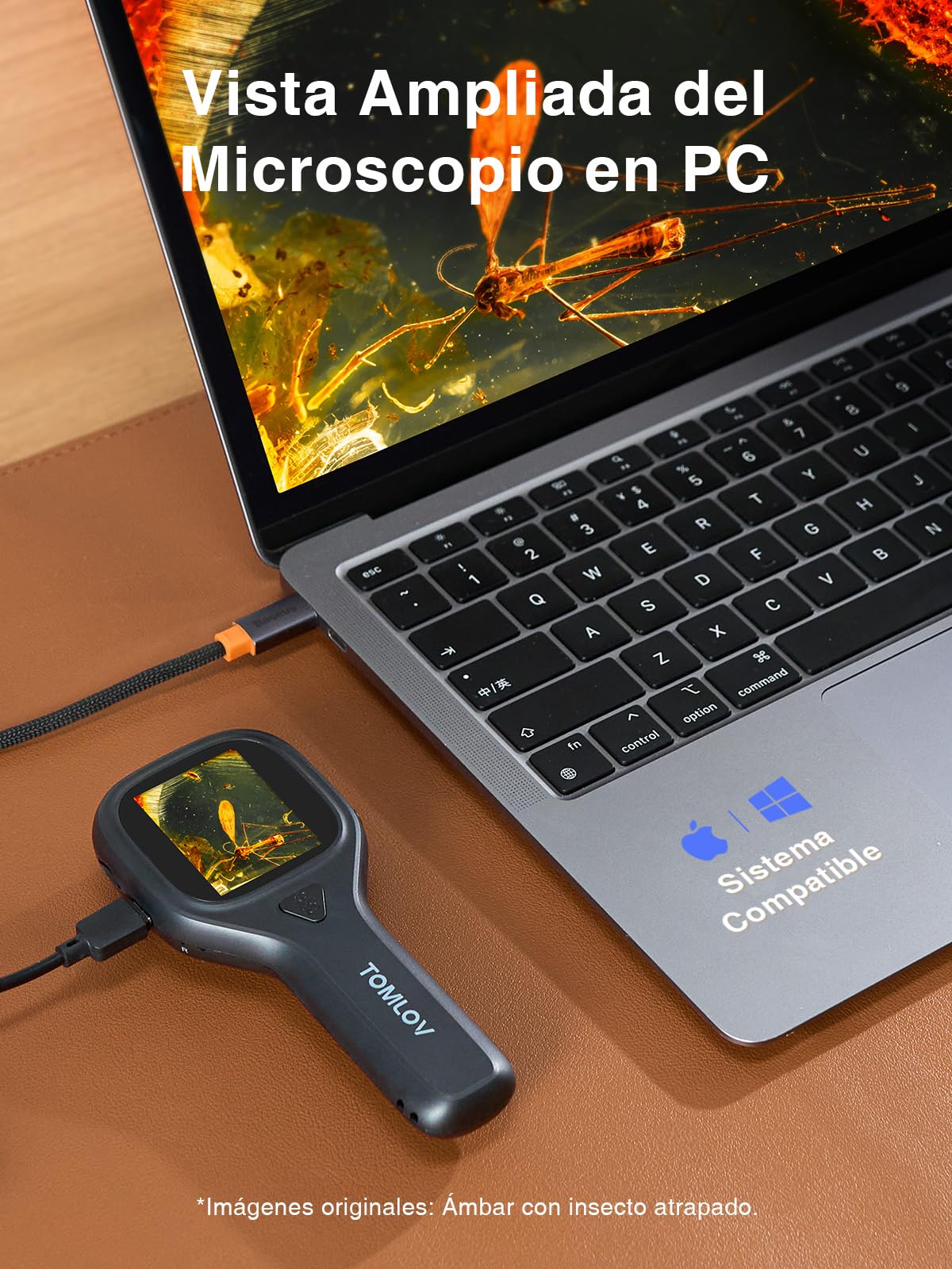 TOMLOV P10 EVO Microscopio para Adultos y Niños, Lupa de Mano Portátil con Pantalla IPS de 2" para Monedas, Insectos y Plantas, Lupa de Joyería con Luz, Compatible con Windows/macOS – Negro
