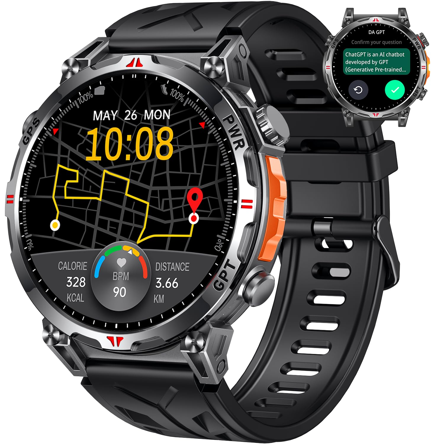 Orologio Smartwatch Uomo con GPS Sport: 1.7" AMOLED Orologi Intelligenti con GPT Effettua Risposta Chiamate 107 Modalità Sportive 3 ATM Pressione Sanguigna Frequenza Cardiaca Compatibile Android e iOS