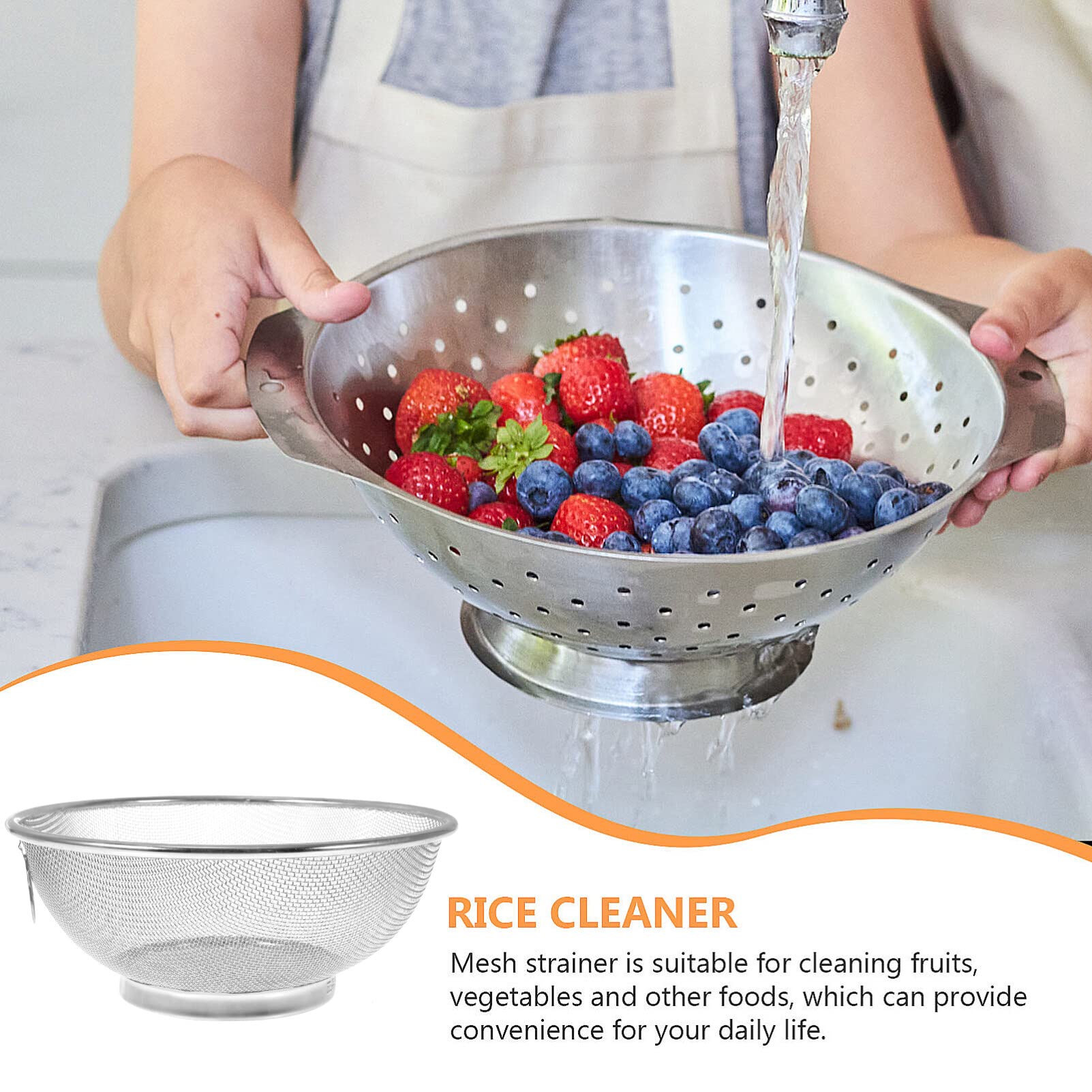 Colador de Malla Fina de Acero Inoxidable: colador de Cocina de 20 cm para arroz, Pasta, Frutas y Verduras