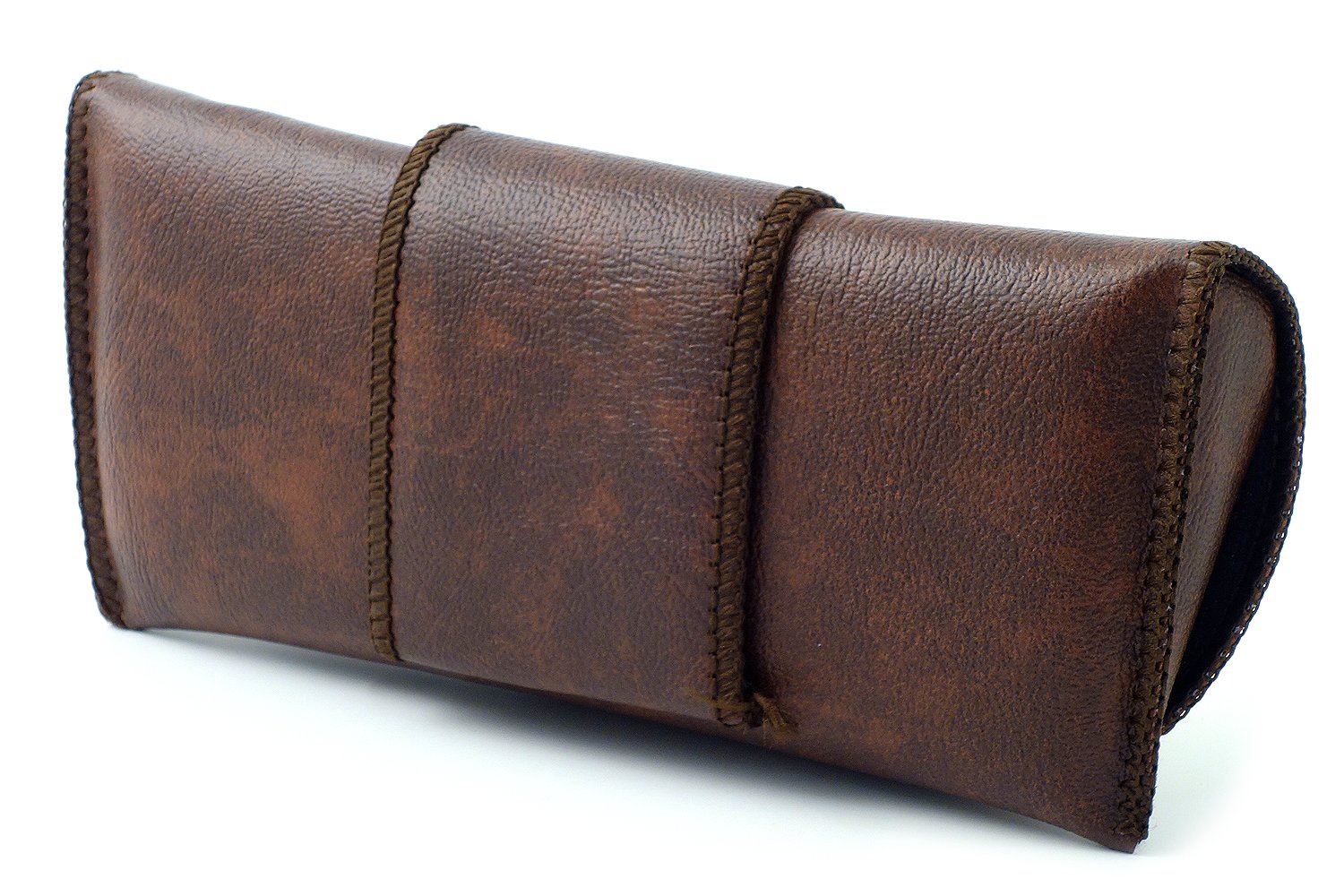 Soft Eyeglass Case Faux Leather Attaches to Belt Horizontal Brown 6.5