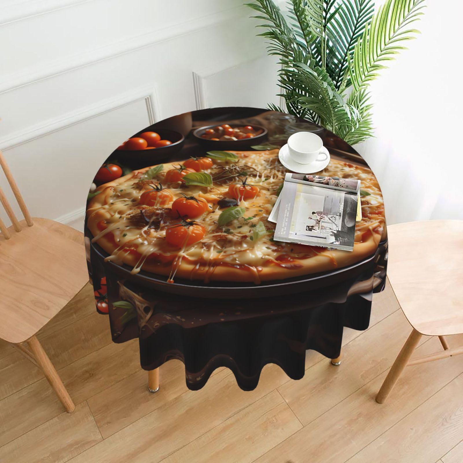 Tantalizing Tomato Pizza Print Round Washable Tablecloth – Table Cover