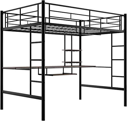 Miniatura 13 de Merax Litera individual de metal pesado con escritorio/barandilla de longitud completa para niños y niñas, no necesita somier, color negro 3#