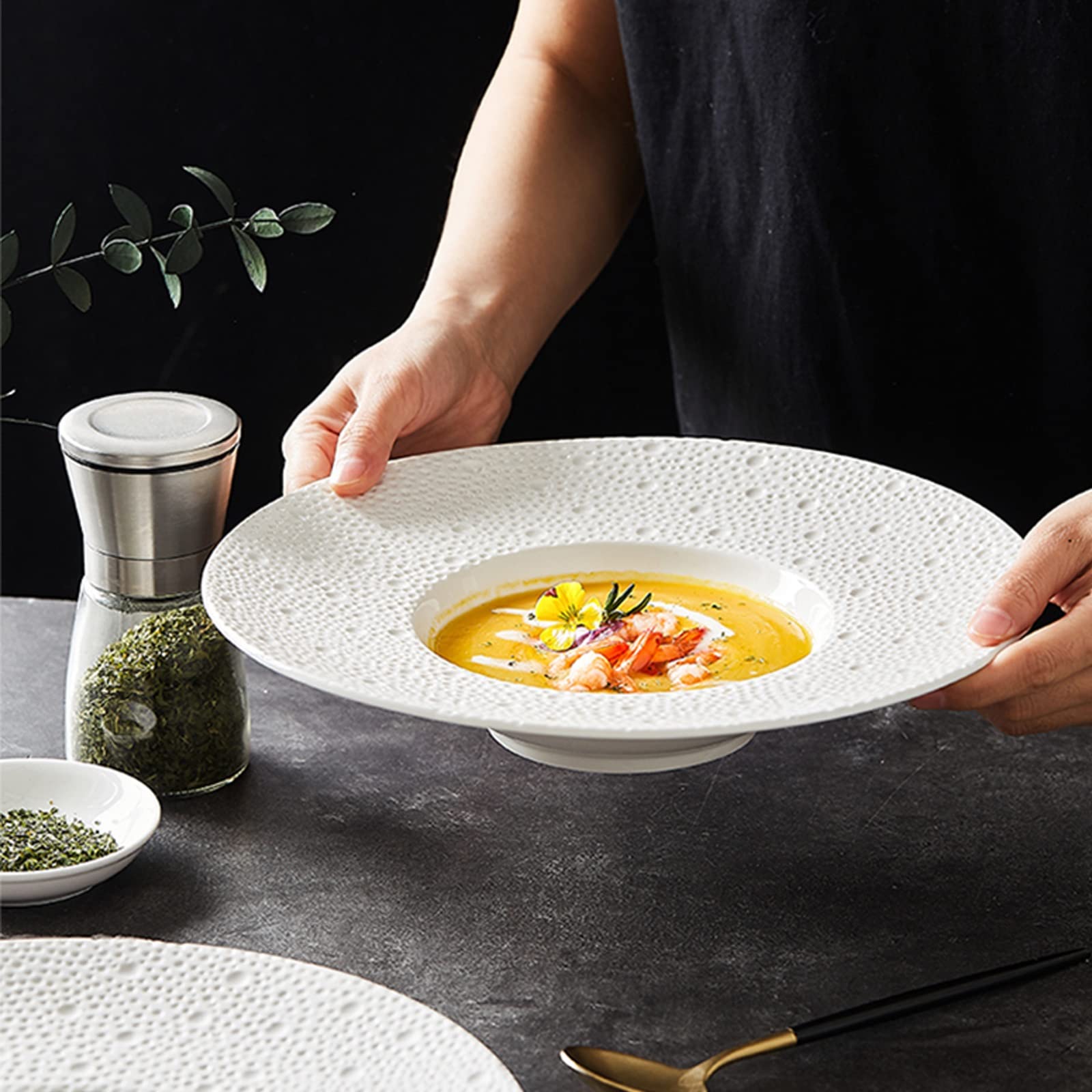 Platos de Cena de cerámica, Cuenco de cerámica, Plato Hondo, Apto para microondas, Horno y lavavajillas, para Cena y Ensalada, Restaurante, Fiesta Familiar y Uso en la Cocina, Redondo, Plato