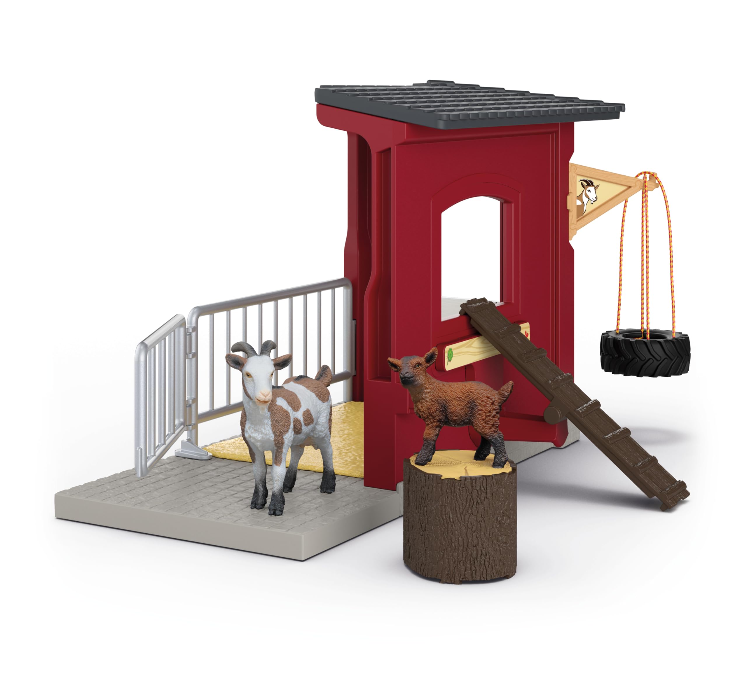 Schleich Farm World | Stalla delle capre 42726 | dai 3 Anni | 31 Pezzi | Set con stalla, capra, capretto, recinto & accessori | Figure di animali realistiche | Idea regalo bambini | Giocattolo fatto