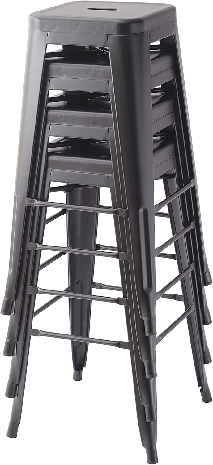 Amazon Basics Metal Bar Stools 30Inch, Set of 4, Black