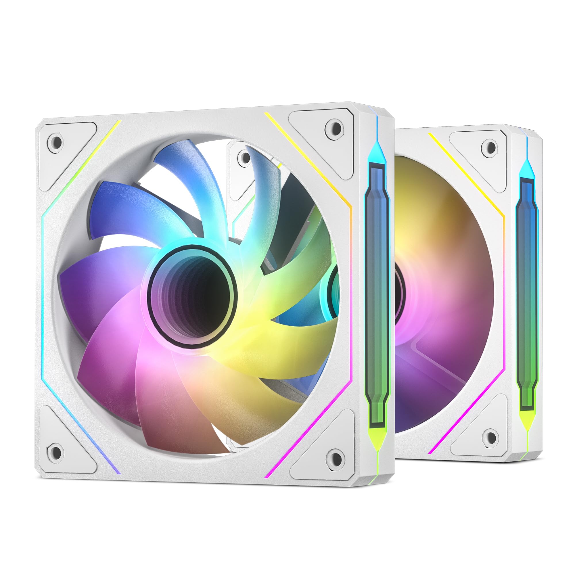 DARKROCK R120-2-Pack 120mm Reverse Installed Infinite Mirror Design PC Fan with Addressable RGB Effect, PWM Smart Control and Hydraulic Bearing for Stable Operation - White