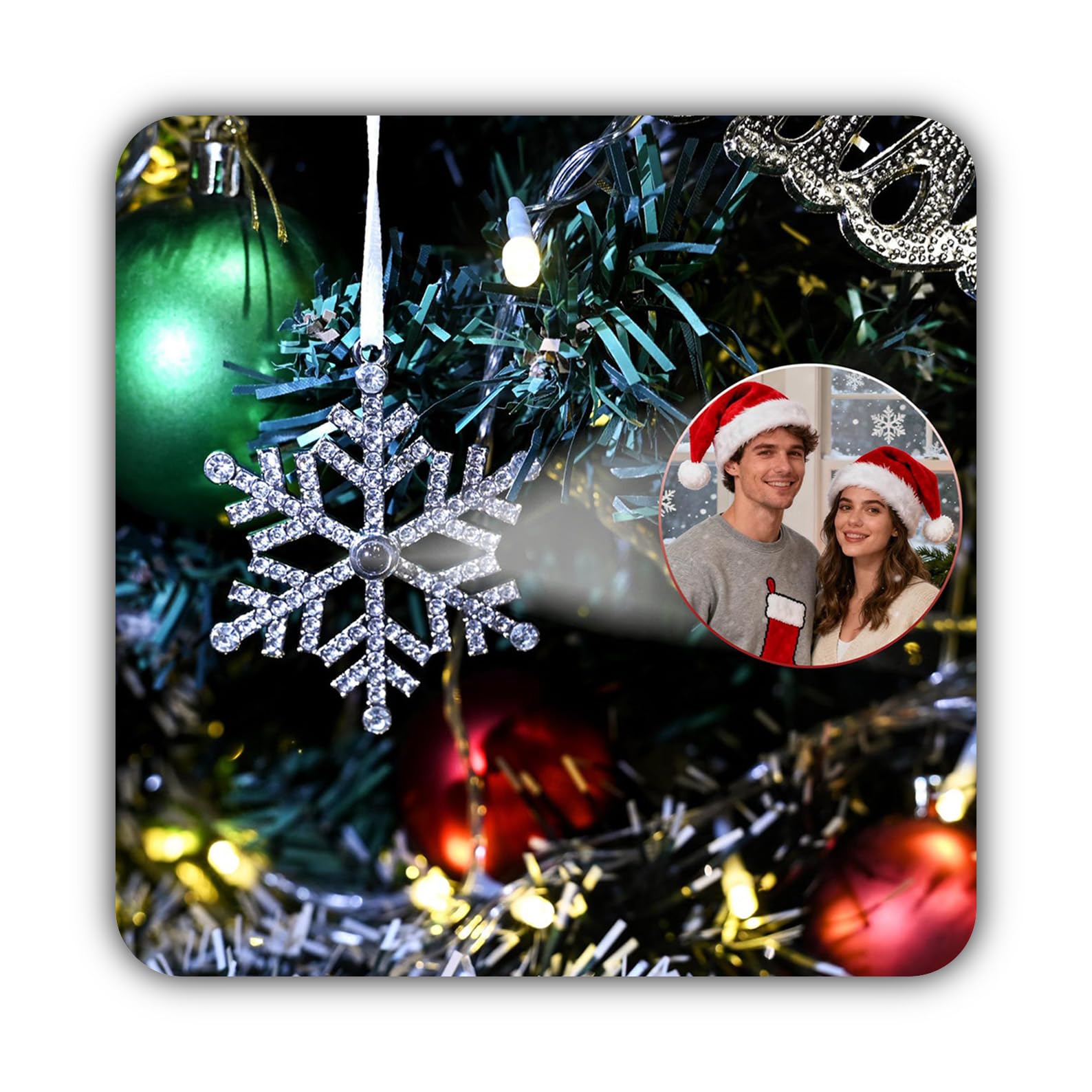 Personalizzato Natale ornamenti con immagine interno 2025, fiocco di neve Projection pallina natalizia coppie