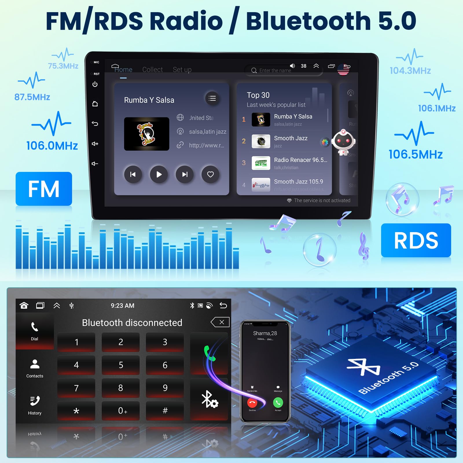6G+128G 8 Cores】10.1 Inch Dual DIN Android 13 Car Stereo with