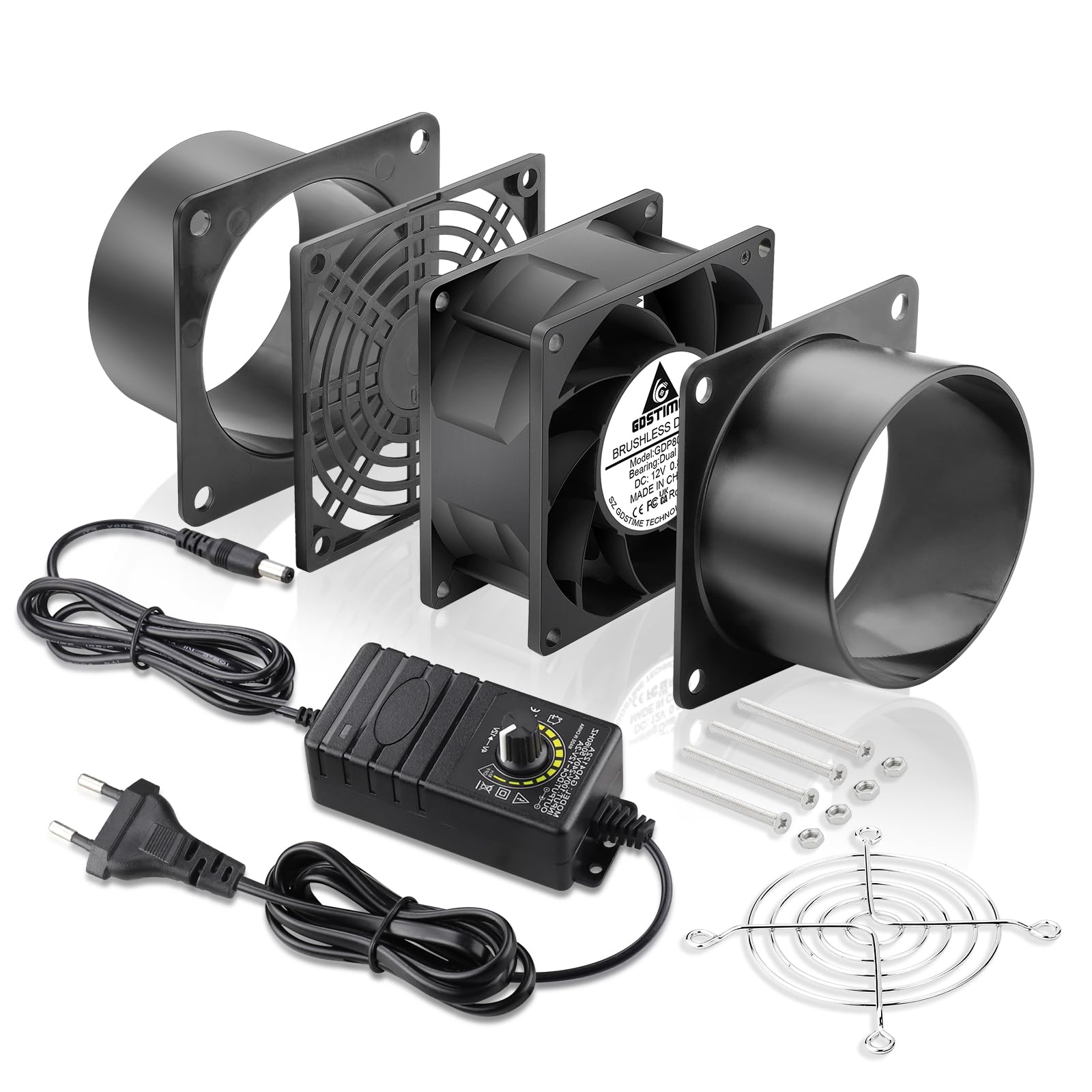 GDSTIME Ventilateur de tuyau 80 mm 230 V à double roulement à billes 5500 tr/min