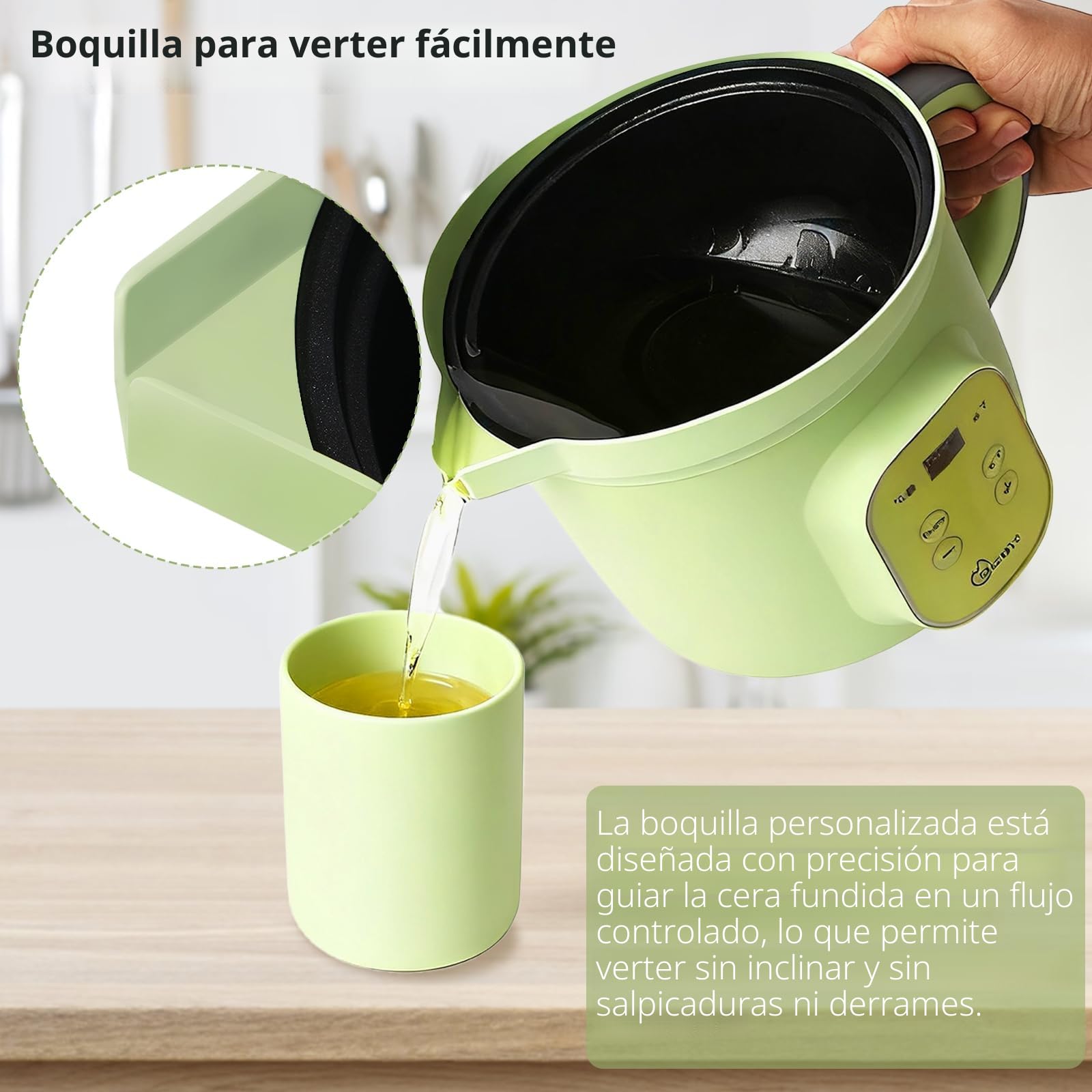 Derretidor de Cera Eléctrico para Fabricación de Velas, Olla de 1.5L con Control Preciso de Temperatura (30-150°C), Revestimiento Antiadherente y Pico Antigoteo para Cera de Soja, Jabón y Manualidades