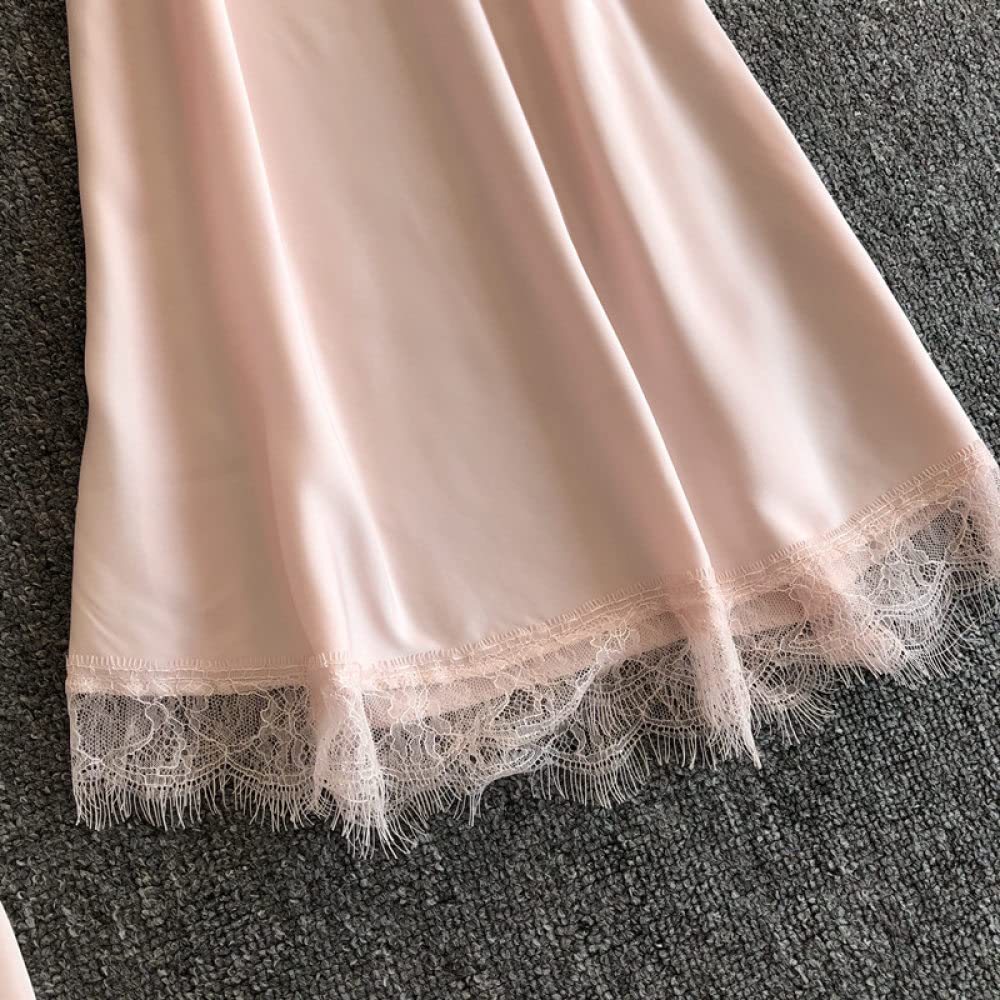 Accappatoio Donna,2 Pezzi Set Accappatoio In Raso Camicia Da Notte Sexy Pizzo Scollo A V Pigiama Fionda Kimono Vestaglia Con Cintura Abito Leggero Camicia Da Notte Vestaglia Sposa Bademantel Damen,R