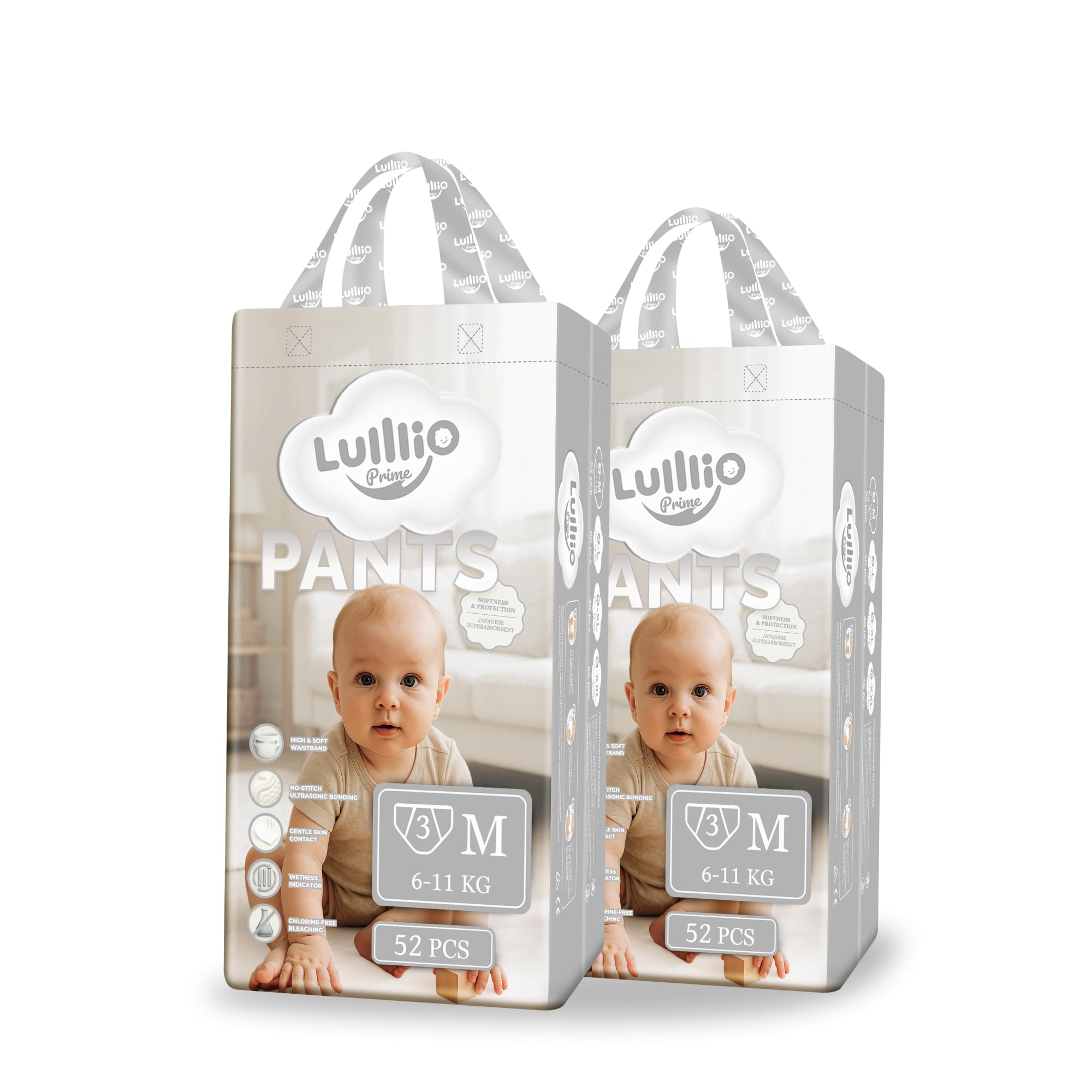 Prime Windelhosen Größe M (6-11 kg) 156 Stück – Höschenwindeln, 360°-Elastikbund, Tornado-Absorption, Chlorfrei