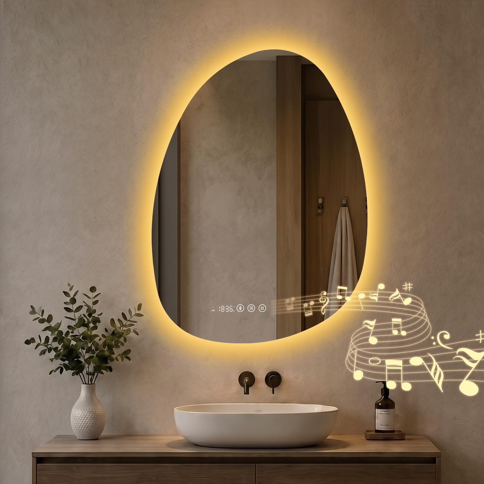 Espejo Baño con Luz LED Asimétrico 75x55 cm Bluetooth