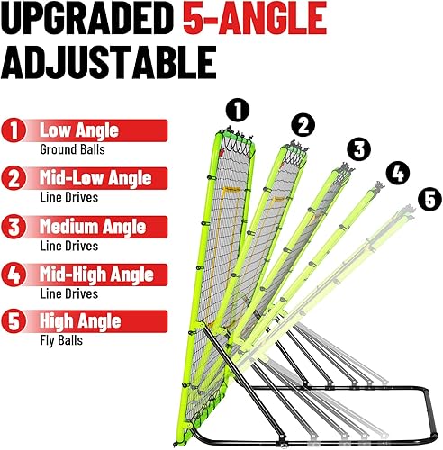 Miniatura 3 de Red de rebote de béisbol de 4 x 4.5 pies, equipo de entrenamiento de béisbol de 5 ángulos ajustables para tierra, bolas de conducción de línea y