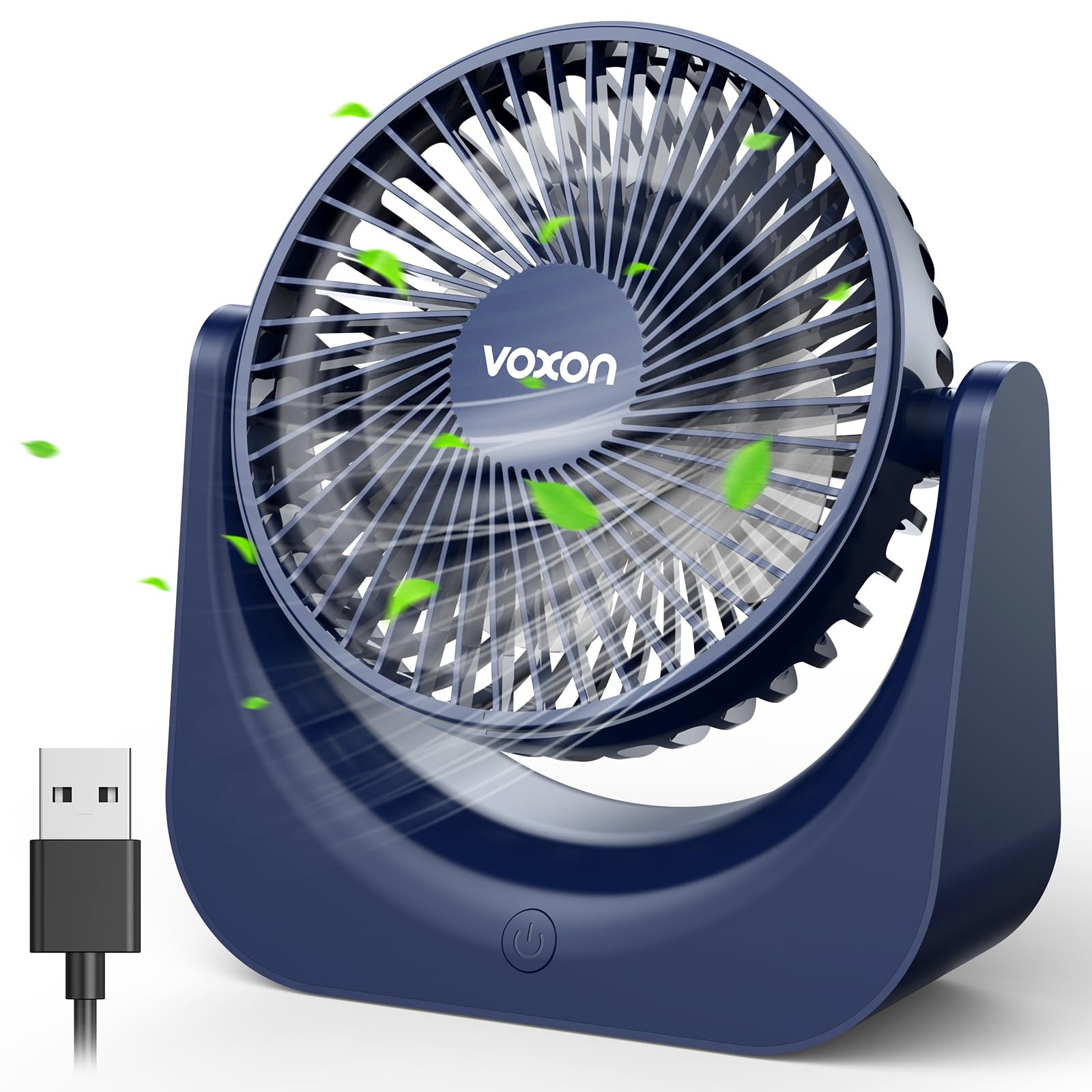 VOXON USB Desk Fan, Small Table Fan with 5 Speeds Adjustable Strong Wind, Personal Silent Bed Fan with 1.5M Cable, Portable Cooling Quiet Desktop Fan for Desktop Office Home Bedroom Kitchen
