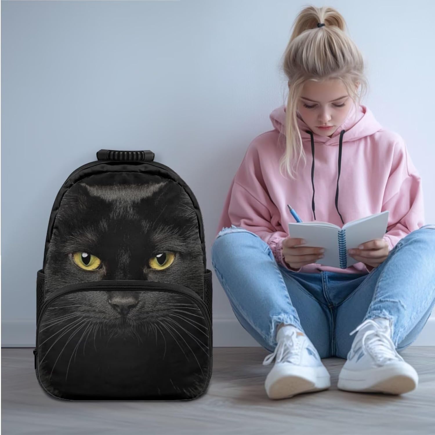 COEQINE Cartoon Raccon Backpack for Girls with Lunch Box Cute Raccoon Animal Flower Bookbag Set for Kids Elementary School Large Pencil Box Teen Laptop Back Pack 3 Pcs
