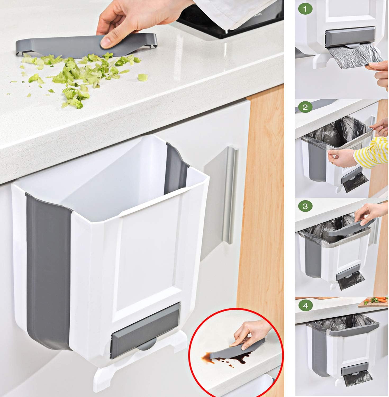 Kitchen Trash Can Mgufrt Garbage Cans for Kitchen Foldable Compost Bin Hanging Kitchen Trashcan Large Simple Trash Bin Collapsible Trash Can fit Trash Can Cabinet for Bedroom Bathroom Office Dorm Room
