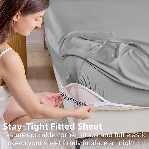 Miniatura 4 de GOKOTTA Sábana Ajustable Únicamente - Sábana Ajustable de Rayón de Bambú con Bolsillo de 16 Pulgadas, Sábana Inferior Súper Suave y Refrescante con