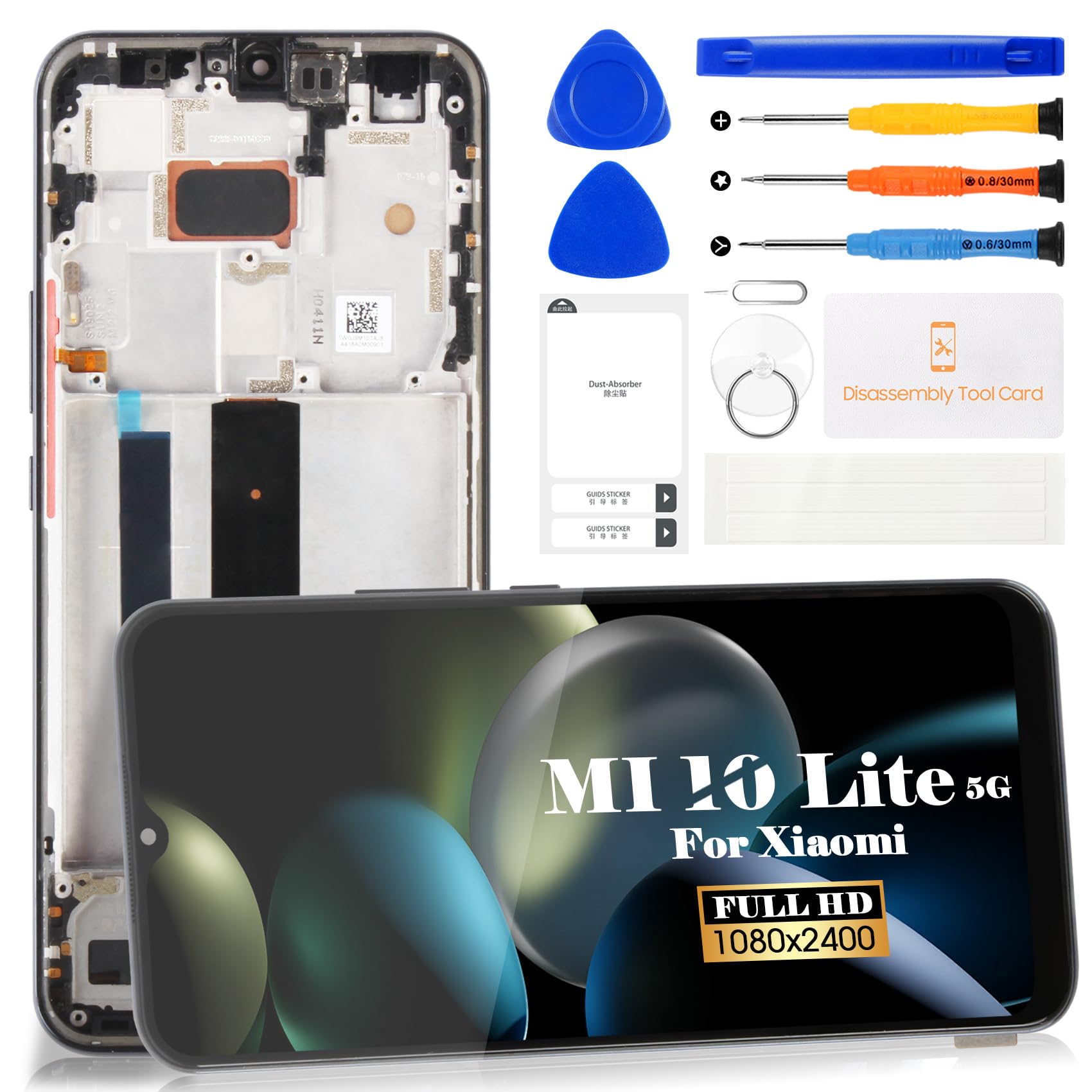 Display LCD OLED Per Xiaomi Mi 10 Lite 5G – 6.57 Pollici, Con Cornice, Kit Di Attrezzi E Pellicola, Supporta Impronta Digitale - 6