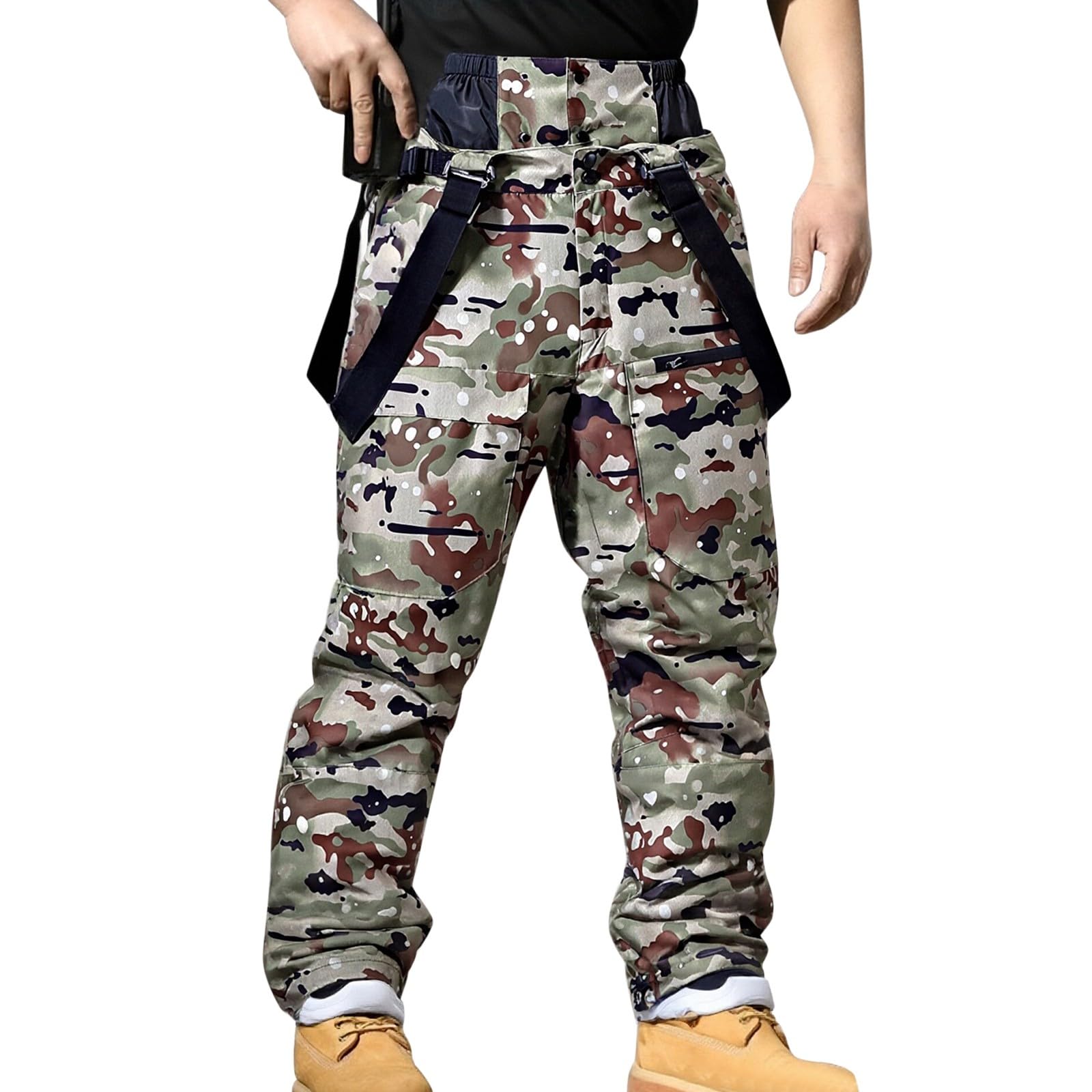 Pantaloni tattici da uomo mimetici impermeabili da sci, camminate all'aperto, escursionismo, multitasche, caldi, imbottiti, snowboard, sci, neve, per trekking, caccia, arrampicata