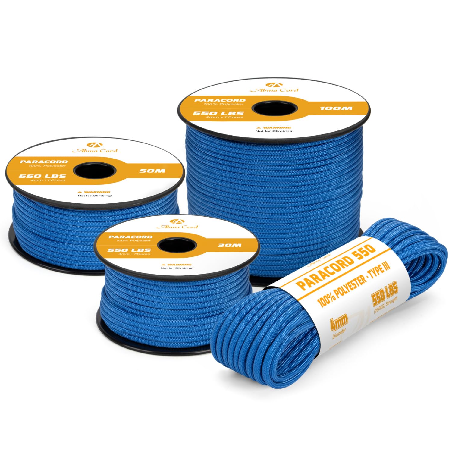 Abma Cord 550 Paracord 4mm 15m Rope 7 Strands Type III Parachute Cord for Crafting, Camping, Survival, Outdoor - Max. 250kg - Dark Blue