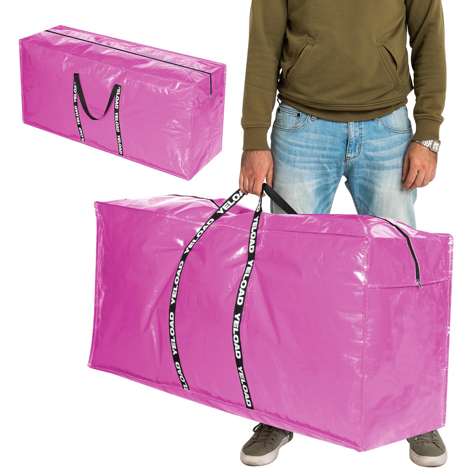 66 Gallon Extra Large Storage Bags 2 Pack – Pink XXL Heavy Duty Waterproof Moving Tote Bags for College Dorm, Travel, Clothes & Bedding Foldable Zippered Duffle with Handles
