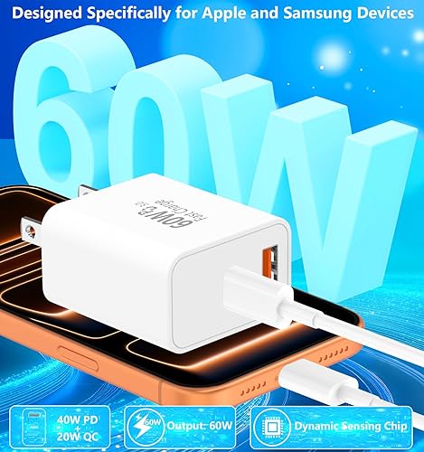 Miniatura 5 de [Apple MFi Certified] iPhone 17 Charger Fast Charging, Linocell 4Pack 60W Dual Port USB C Charger Dynamic Power Adapter PD&QC Type C Wall Chargers +