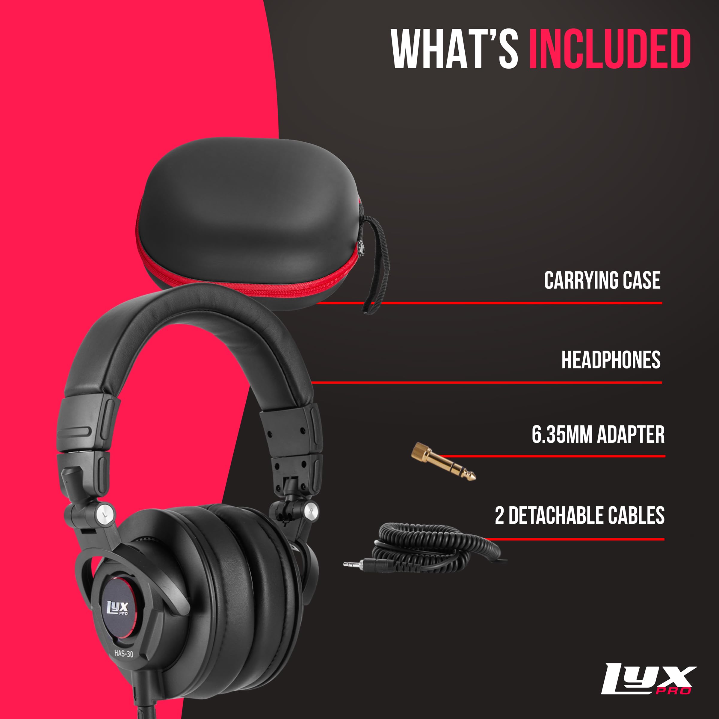 LyxPro HAS-30 - Auriculares Profesionales de Estudio con Cable Desmontable, para Grabar, Mezclar, DJ y Escuchar música