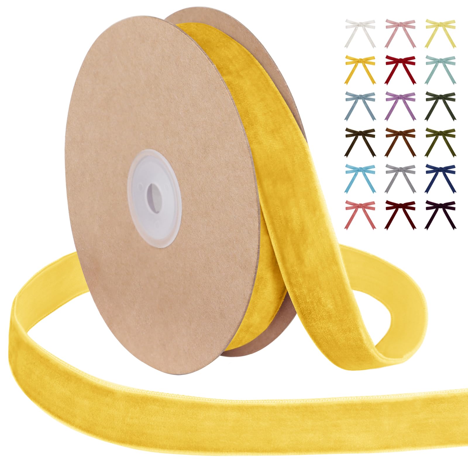 Uiopa Golden Yellow Velvet Ribbon, 25mm x 9m Single Face Wrapping Ribbon, Vintage Velvet Ribbons for Gift Wrapping, Wreaths, Wedding, Party, Home Decor, DIY Crafts