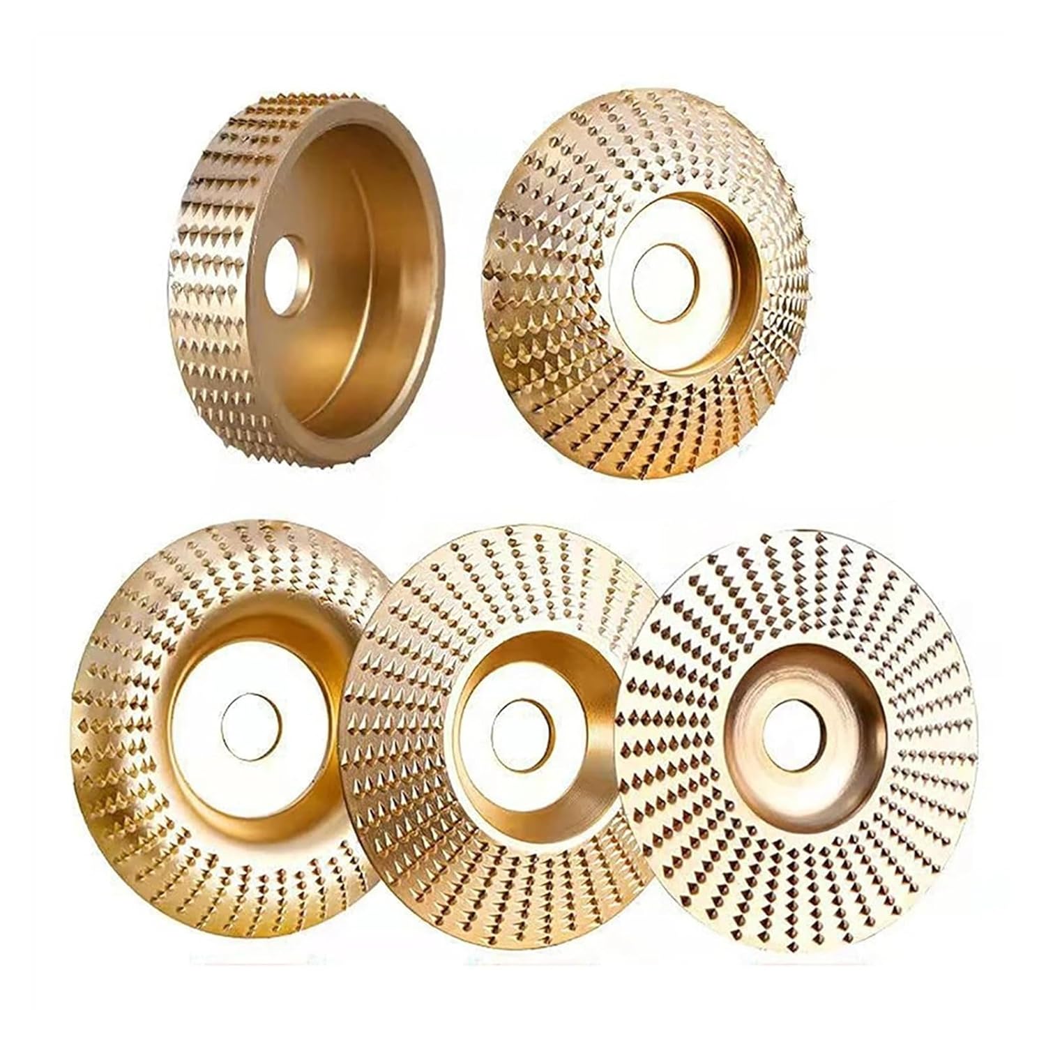 5pcs Wood Grinding Polishing Wheel Rotary Disc Sanding Wood Carving Tool Abrasive Disc Tools for Angle Grinder 22mm Bore, Gold