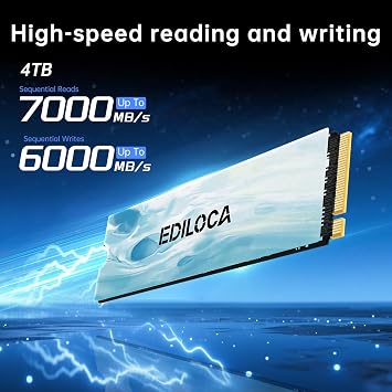 Ediloca EN880E SSD 4TB NVMe SSD M.2 PCIe Gen4 Internal SSD up to 7000MB/s Internal Solid State Drive Dynamic SLC Cache Compatible with PS5 and PC