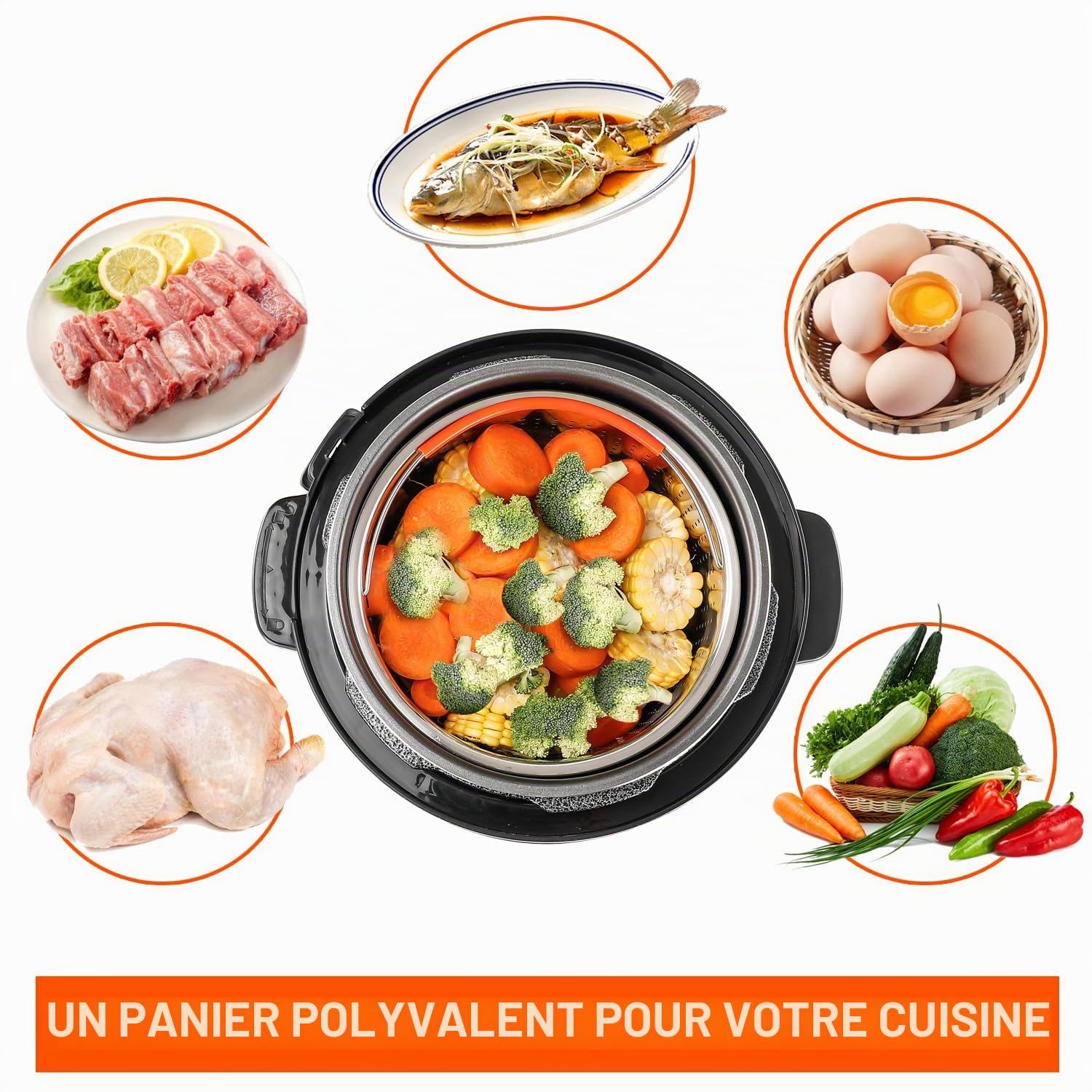 Panier vapeur pour pot instantané, panier vapeur en acier inoxydable pour pots(8L)