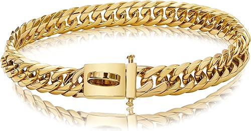 Miniatura 3 de BAOBOTE Collar de perro con cadena dorada con hebilla de cierre seguro, collar de perro de eslabones cubanos de 0.59 pulgadas, a prueba de mordidas,